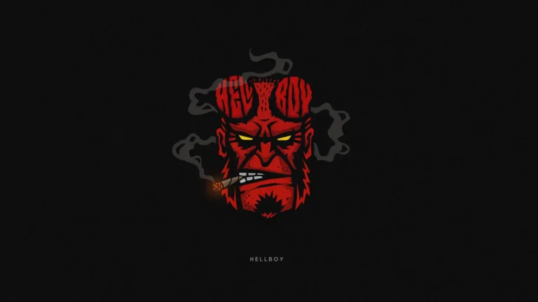hellboy red demon face smoking cigar minimal dark comic character art wallpaper
