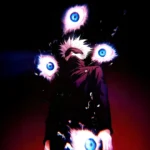 satoru gojo limitless power aura with glowing cursed eyes dark jujutsu kaisen anime wallpaper