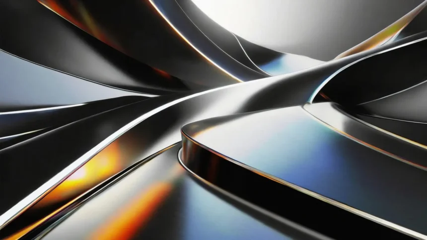 abstract metallic chrome flowing shapes with reflective futuristic design wallpaper