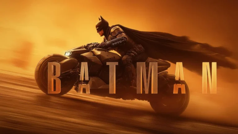 batman riding batcycle at high speed through desert with golden sunset cinematic motion wallpaper