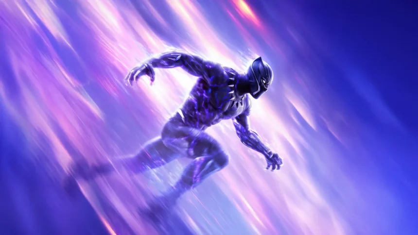black panther running with glowing vibranium energy motion blur purple light marvel superhero wallpaper