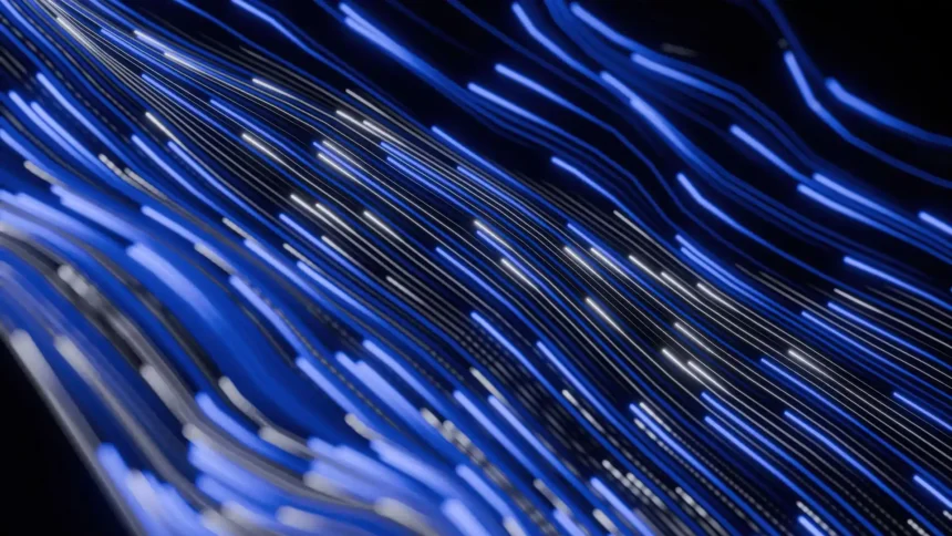 blue neon flowing light trails abstract lines with futuristic glowing motion wallpaper