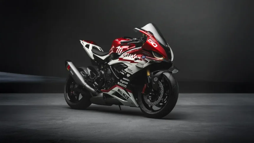 bmw s1000rr superbike in studio lighting with racing design high performance motorcycle wallpaper