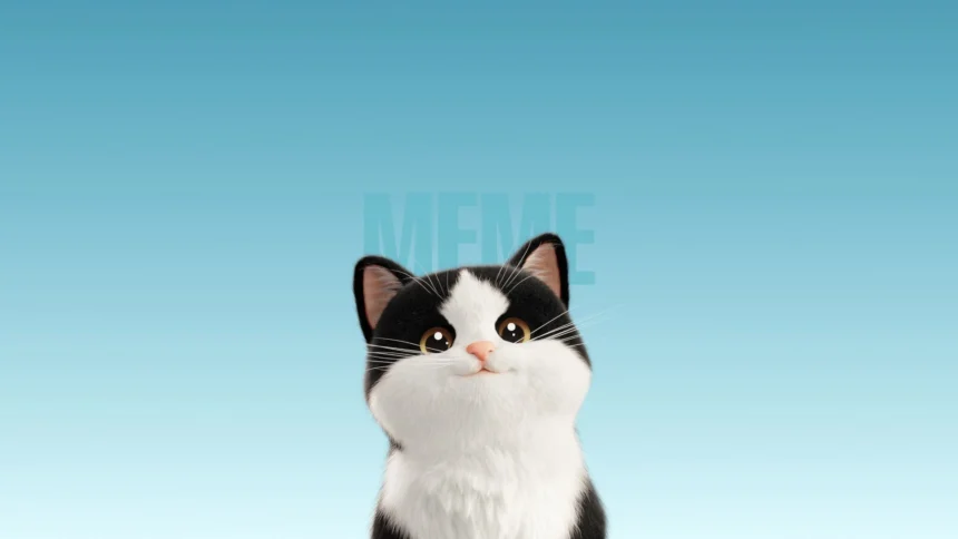cute cartoon black and white cat with big eyes minimalist background meme wallpaper