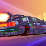 cyberpunk retro car drifting on neon highway with futuristic glow wallpaper