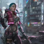 futuristic biker girl cyberpunk gun neon city cybernetic woman sci fi 4k wallpaper