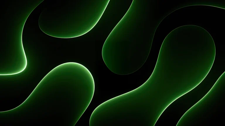 green abstract fluid glowing shapes with smooth neon curves on dark background wallpaper