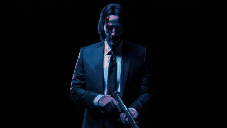 john wick holding gun in dark blue lighting cinematic assassin portrait wallpaper
