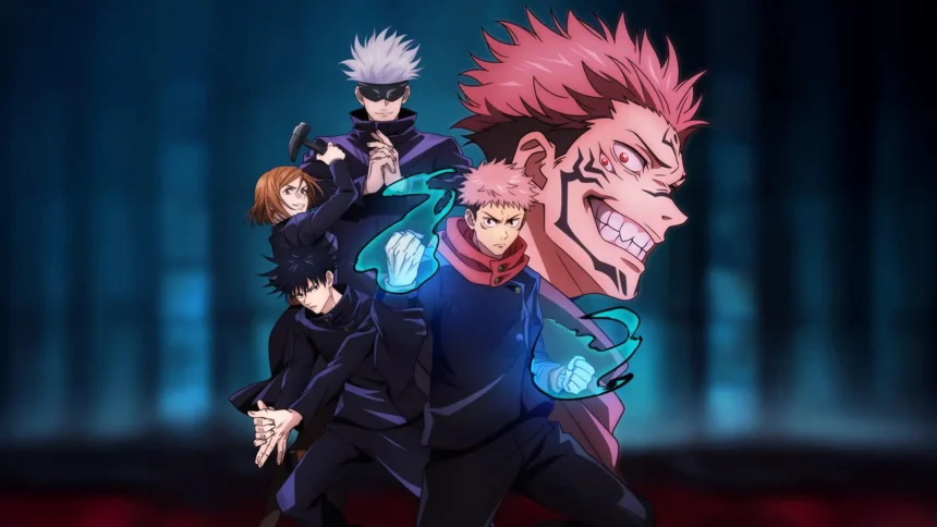 jujutsu kaisen characters yuji itadori gojo sukuna and team with glowing cursed energy anime wallpaper