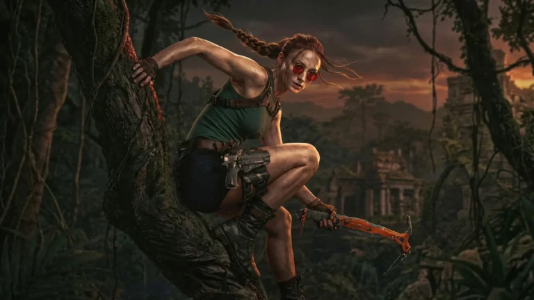 lara croft tomb raider jungle ruins action pose adventure explorer wallpaper