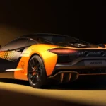 mclaren artura spider orange neon studio lighting rear view supercar wallpaper