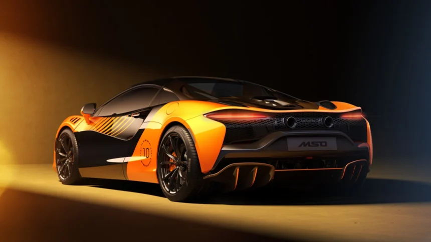 mclaren artura spider orange neon studio lighting rear view supercar wallpaper