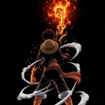 monkey d luffy raising flaming fist with fire aura one piece anime wallpaper