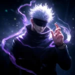 satoru gojo hollow purple energy glow with dark background anime wallpaper