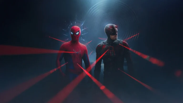 spider man and daredevil red radar beams dark marvel heroes standoff wallpaper