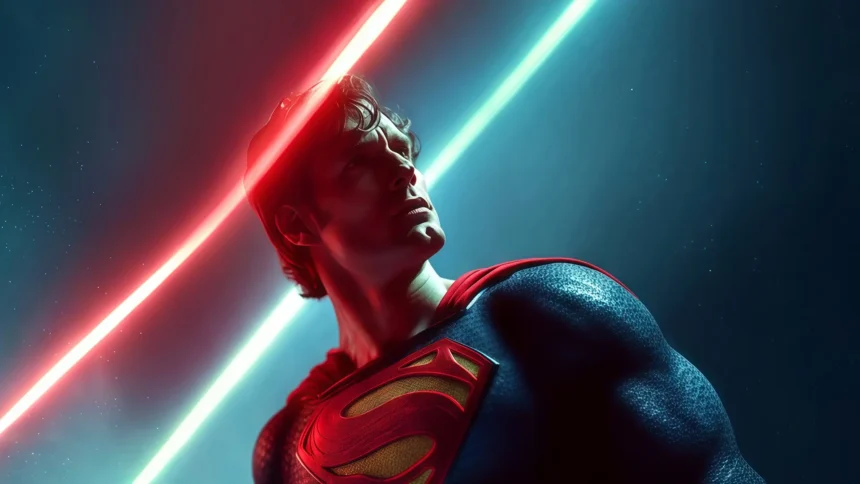 superman neon red blue lighting cinematic portrait dc hero 4k wallpaper