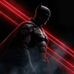 batman dark knight silhouette with red laser lights smoke cinematic superhero wallpaper