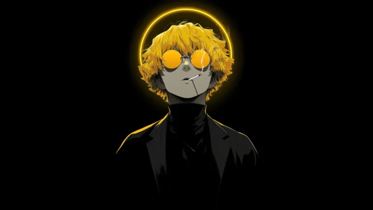 zenitsu agatsuma dark minimal aesthetic anime character with glowing glasses wallpaper