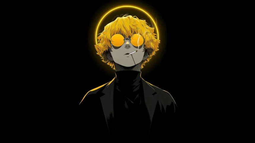 zenitsu agatsuma dark minimal aesthetic anime character with glowing glasses wallpaper