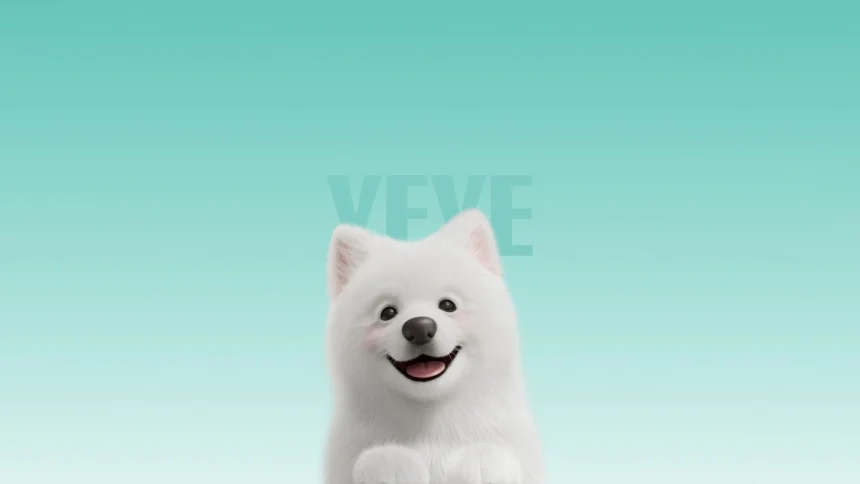 cute samoyed dog minimal fluffy white puppy smiling pastel background aesthetic wallpaper