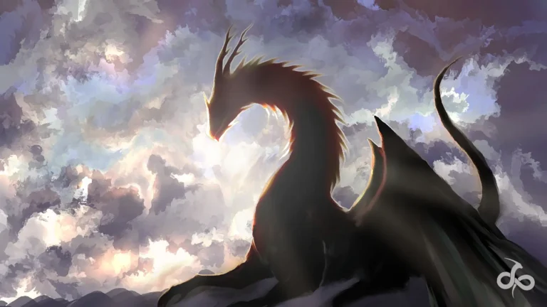 dark dragon silhouette sky glowing clouds fantasy creature wings epic 4k wallpaper