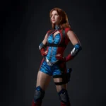 firecracker the boys valorie curry superhero portrait red blue suit confident pose dark background cinematic lighting uhd wallpaper