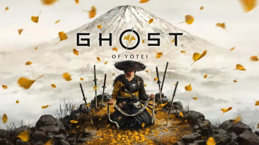 ghost of yotei samurai fallen leaves warrior kneeling swords autumn mountain cinematic scene uhd wallpaper