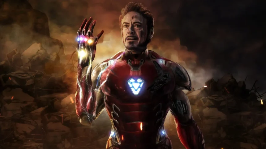 Tony Stark using the Infinity Stones during the final snap scene in Avengers Endgame wallpaper