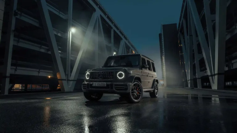mercedes g class luxury suv g wagon night city rain reflections modern architecture cinematic lighting uhd wallpaper