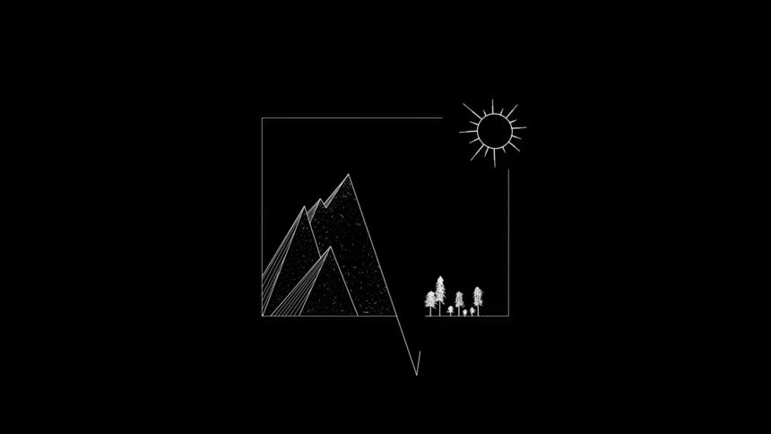 Minimal black and white mountain line art with geometric nature design wallpaper