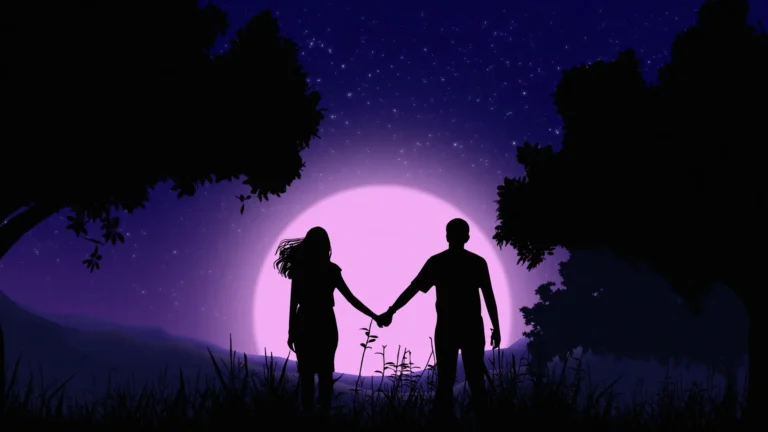 romantic couple silhouette purple moonlight night sky stars love aesthetic landscape uhd wallpaper