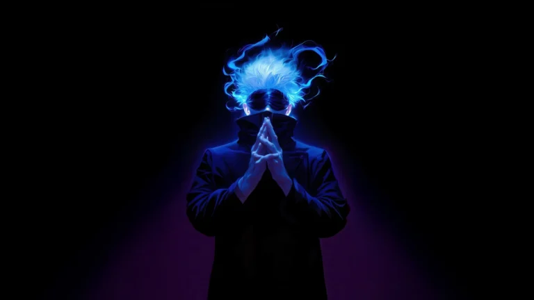 satoru gojo neon aura blue energy jujutsu kaisen anime glowing power 4k wallpaper