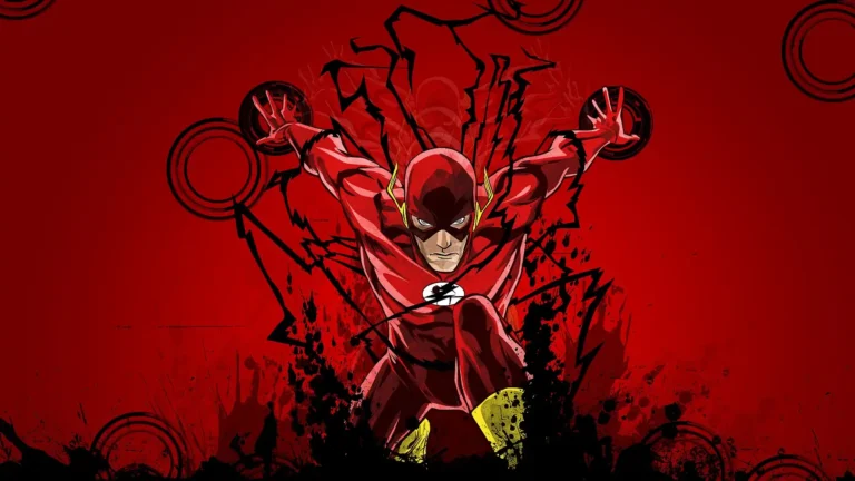 The Flash superhero surrounded by red speed force lightning and comic style energy effects wallpaper