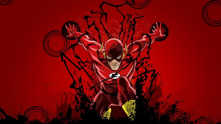 The Flash superhero surrounded by red speed force lightning and comic style energy effects wallpaper