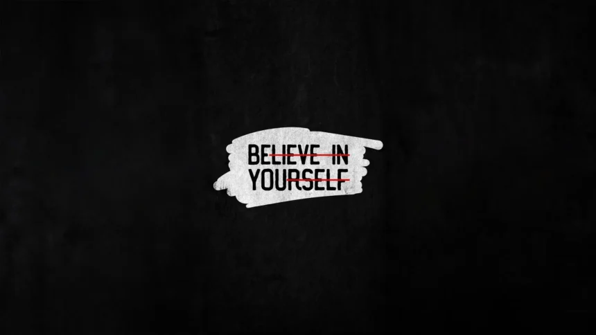 Minimal black motivational wallpaper with Believe in Yourself inspirational quote