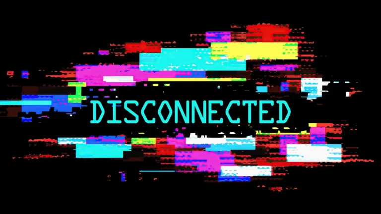 Disconnected text surrounded by colorful digital glitch effects and cyberpunk style distortion wallpaper