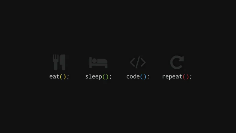 Minimalist eat sleep code repeat programmer quote on dark background wallpaper