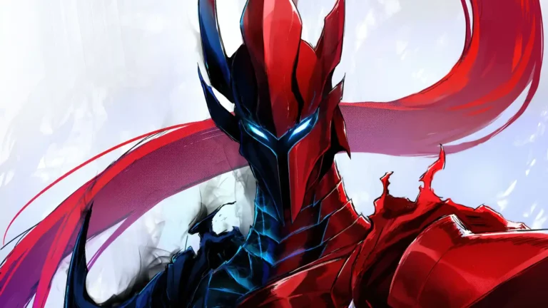Igris in crimson armor with glowing blue eyes Solo Leveling UHD wallpaper