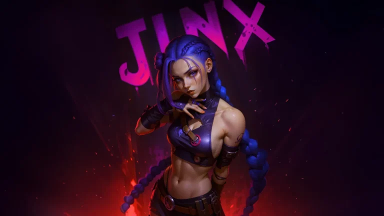 Jinx with glowing blue braids and neon lighting Arcane UHD wallpaper