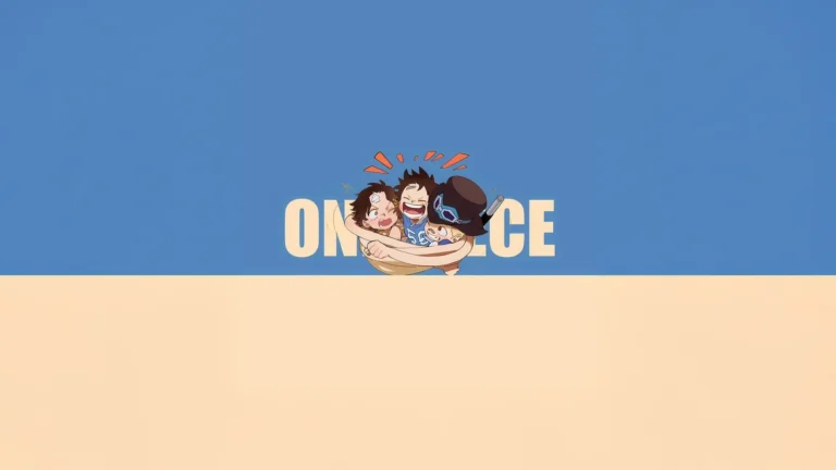 Luffy Ace and Sabo sharing a joyful childhood moment in minimalist One Piece artwork wallpaper