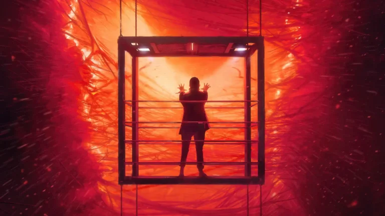 Person standing before a glowing portal to the Upside Down surrounded by supernatural energy wallpaper