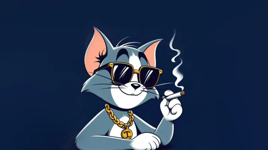Cool Tom from Tom and Jerry wearing sunglasses and gold chain cartoon wallpaper