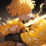 Zenitsu Agatsuma channeling Thunder Breathing with glowing lightning katana and golden electrical energy from Demon Slayer wallpaper