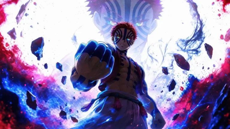 Akaza Upper Moon Three unleashing Destructive Death power from Demon Slayer UHD wallpaper