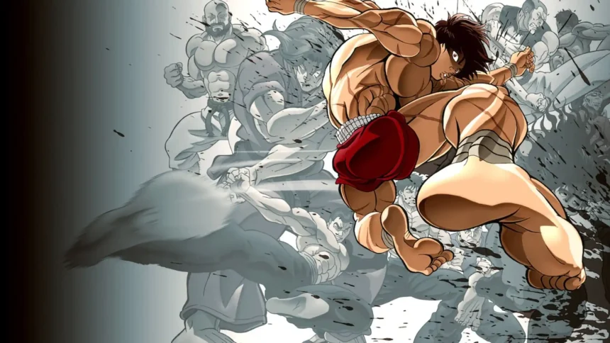 Baki Hanma unleashing a powerful combat attack against multiple opponents anime UHD wallpaper