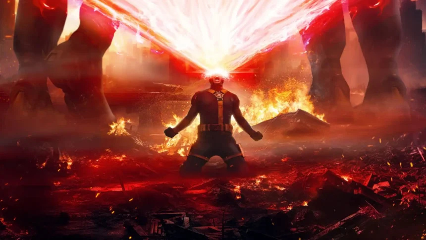 Cyclops unleashing a massive optic blast during Avengers Doomsday battle UHD wallpaper