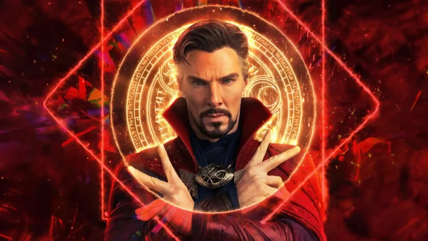 Doctor Strange casting mystical magic with glowing spell circle in Multiverse of Madness UHD wallpaper