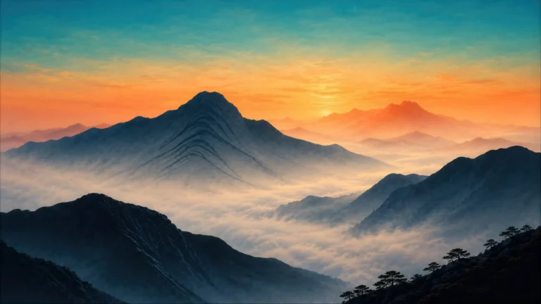 Golden sunrise above a sea of clouds with majestic mountain peaks UHD wallpaper