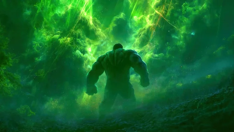 Hulk surrounded by glowing green gamma energy and lightning in a dramatic Marvel Ultra HD wallpaper