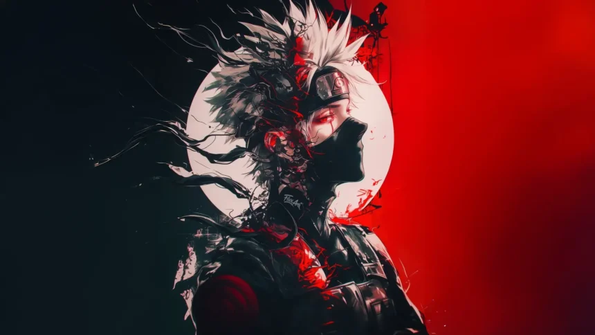 Kakashi Hatake with Mangekyo Sharingan, dark chakra, and crimson energy UHD wallpaper